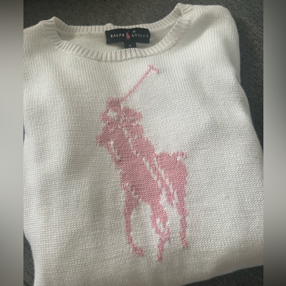 Vintage Black Label Ralph Lauren Knit Pink White Sweater ASO Charlotte York SATC - Picture 4 of 6